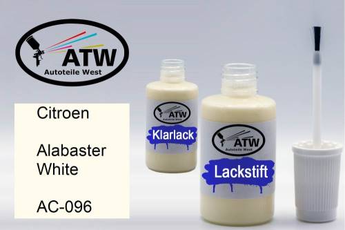 Citroen, Alabaster White, AC-096: 20ml Lackstift + 20ml Klarlack - Set, von ATW Autoteile West.